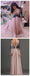 Long sleeve Dusty Pink V-neck Chiffon Open Back Lace Prom Dress ,PD0112