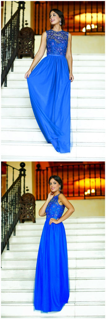 Long Royal Blue Affordable Charming Lace Discount Prom Dresses Online,PD0120