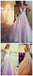 Pink Tulle Applique Sleeveless V-neck A-line Open Back Prom Dresses,PD0128