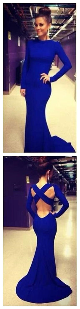 Popular Royal Blue Mermaid Sexy Pretty Open Back Unique Style Prom Dress,PD0133