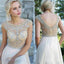 Long Cap Sleeve A-line Gorgeous Round Neck Rhinestone Bridal Gown Cheap Wedding Dresses , WD0122