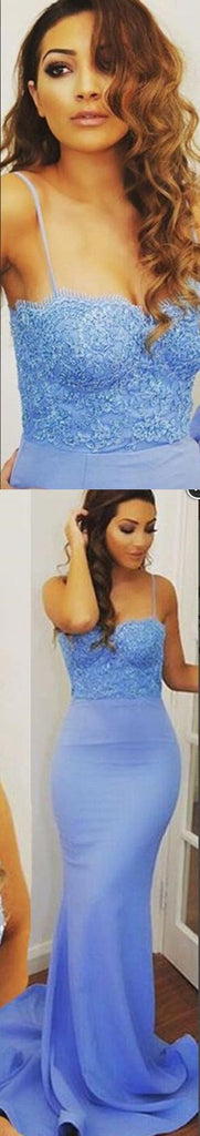 Long Spaghetti Straps Mermaid Blue Sexy Cocktail Prom Dresses Online,PD0151