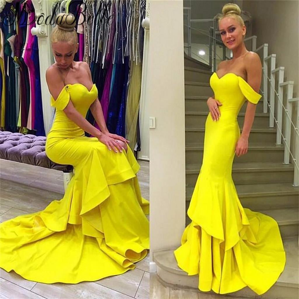 Long Yellow Mermaid Off Shoulder Sweetheart Evening Prom Dresses,PD0162