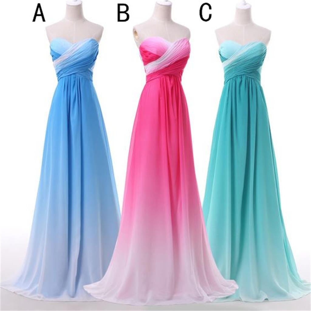 Strapless Sweetheart Gradient Chiffon Cheap Evening Party Bridesmaid Dresses Online,PD0191
