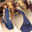 Long Custom High Neck Blue Mermaid Sexy Cocktail Evening Party Prom Dresses Online,PD0192