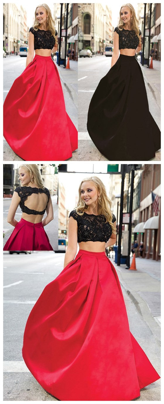 Two Pieces Lace Ball Gown Affordable Red Black Prom Dress ,PD0043 AlineBridal Two Pieces Lace Ball Gown Affordable Red Black Prom Dress ,PD0043 AlineBridal