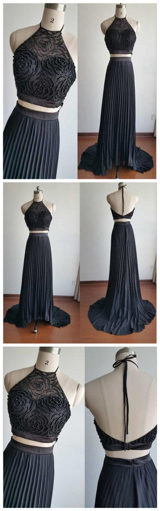 Long Two Pieces High Neck Beading Newest Simple  Party Prom Dress,PD0061