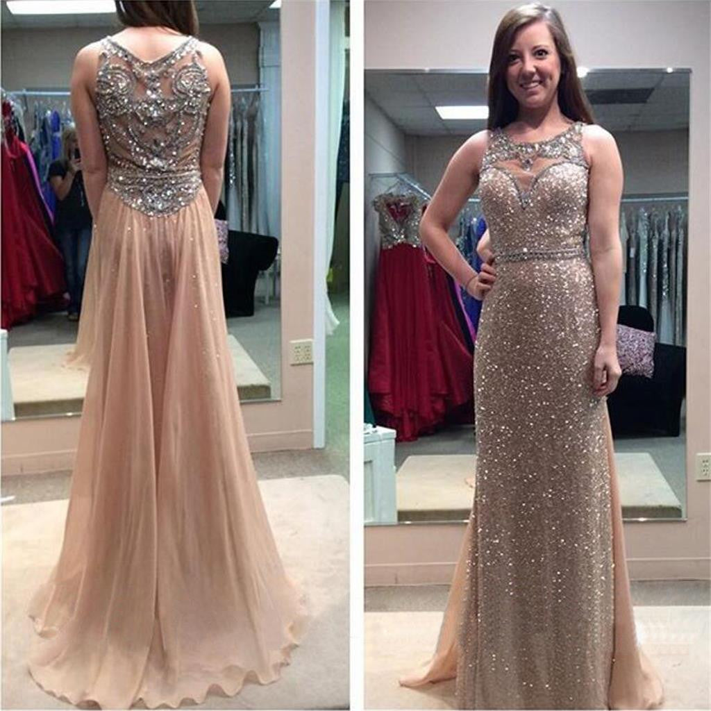 Long Column Sparkly Sequins Sleeveless Glitter Charming Sweep Trailing Prom Dress,PD0069