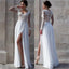 White Lace Side Slit Elegant Long Sleeves Cheap Beach Wedding Dresses,PD0072