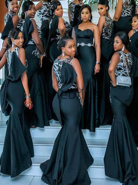 Black Mermaid Formal Long Country Bridesmaid Dresses AB4202 – AlineBridal