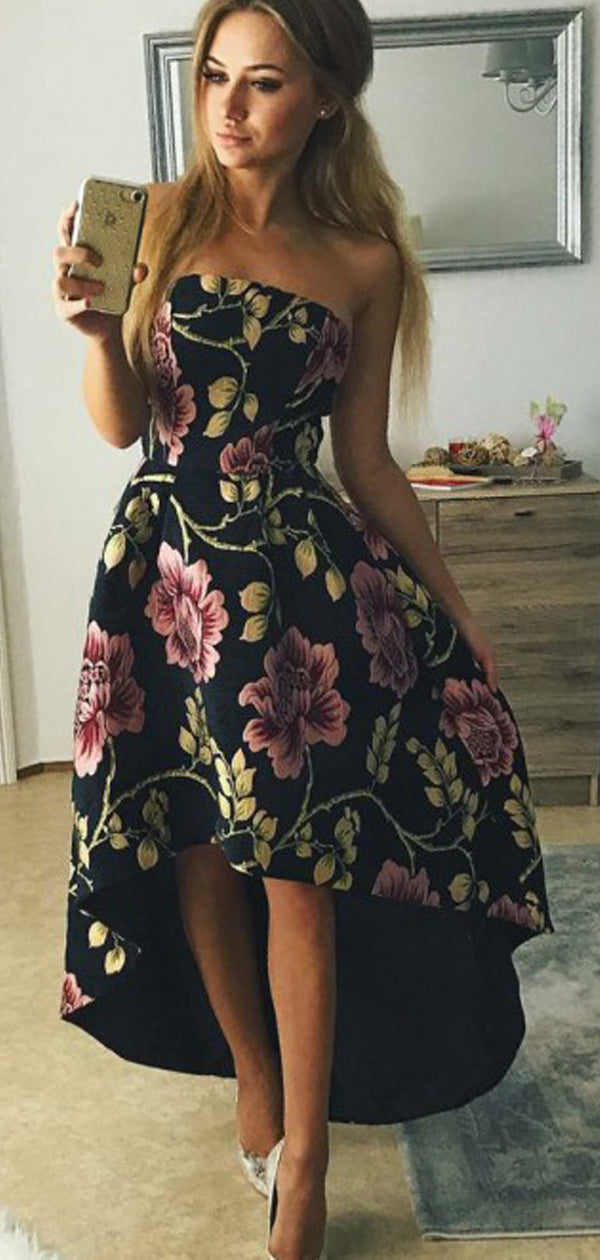 High low 2025 black floral dress