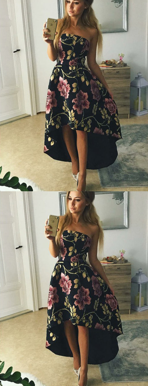 High low black floral dress new arrivals