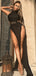 Black Halter Sexy Silt Backless Long Prom Dresses,PD00159