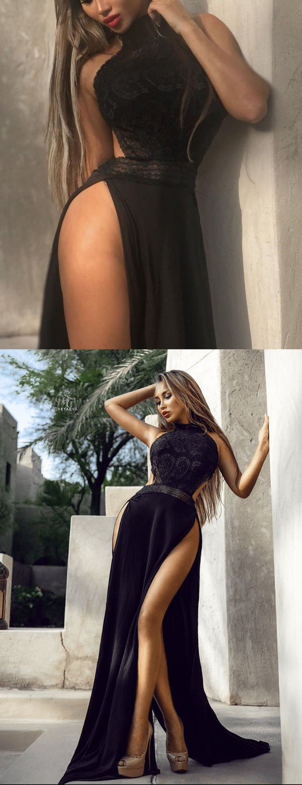 Black Halter Sexy Silt Backless Long Prom Dresses,PD00159 AlineBridal Black Halter Sexy Silt Backless Long Prom Dresses,PD00159 AlineBridal