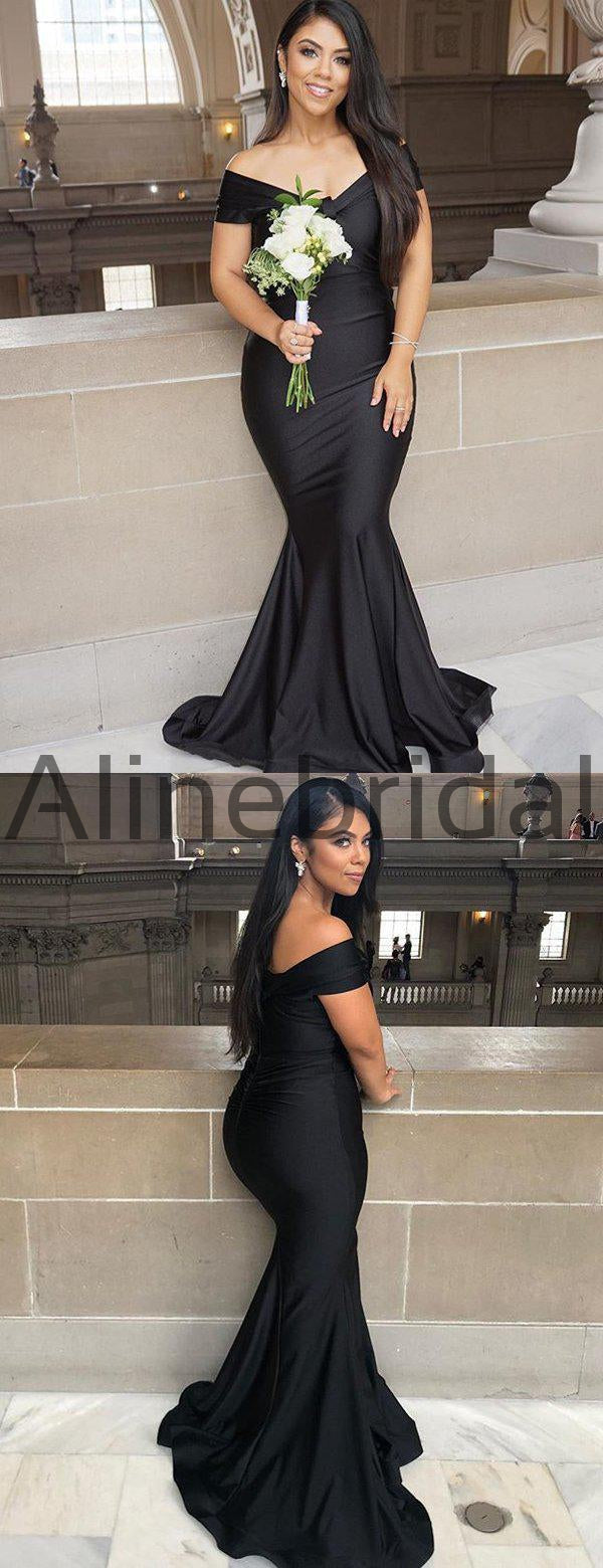Long black off the shoulder outlet bridesmaid dress