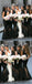 Black Jersey Organza Mermaid High Low Unique Long Bridesmaid Dresses, AB4083
