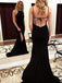 Black Jersey Spaghetti Strap Backless Mermaid Halter Simple Prom Dresses .PD00239