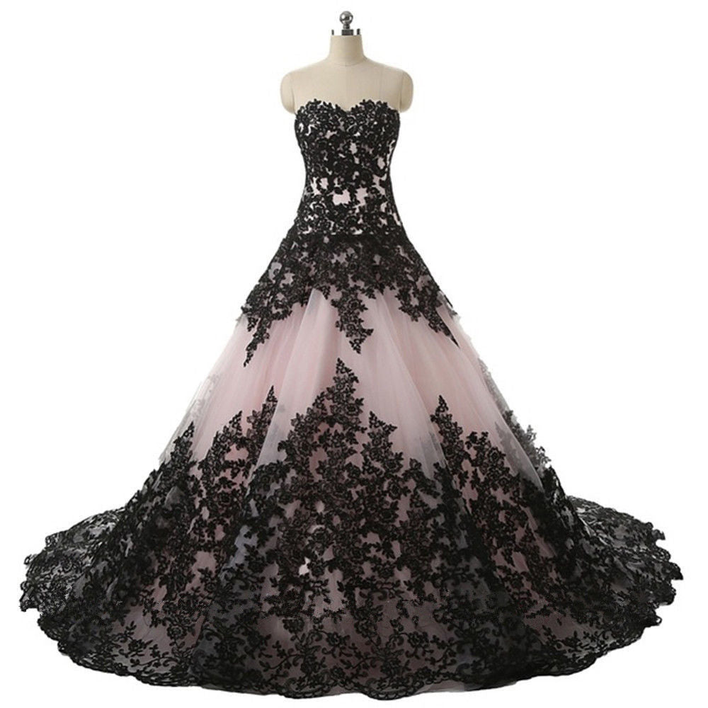 Black Lace Nude Strapless Ball Gown Princess Prom Dresses ,PD00296 AlineBridal Black Lace Nude Strapless Ball Gown Princess Prom Dresses ,PD00296 AlineBridal