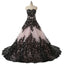 Black Lace Nude Strapless Ball Gown Princess Prom Dresses ,PD00296
