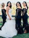 Black Lace Off Shoulder High Low Mermaid Bridesmaid Dresses, AB4038