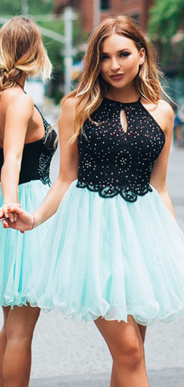 black and teal homecoming dress Off-Shoulder Short Black Homecoming Dress with Beads Royal / Small