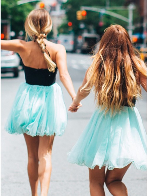 Black Lace Tiffany Blue Tulle Beading Halter Homecoming Dresses HD0026 AlineBridal
