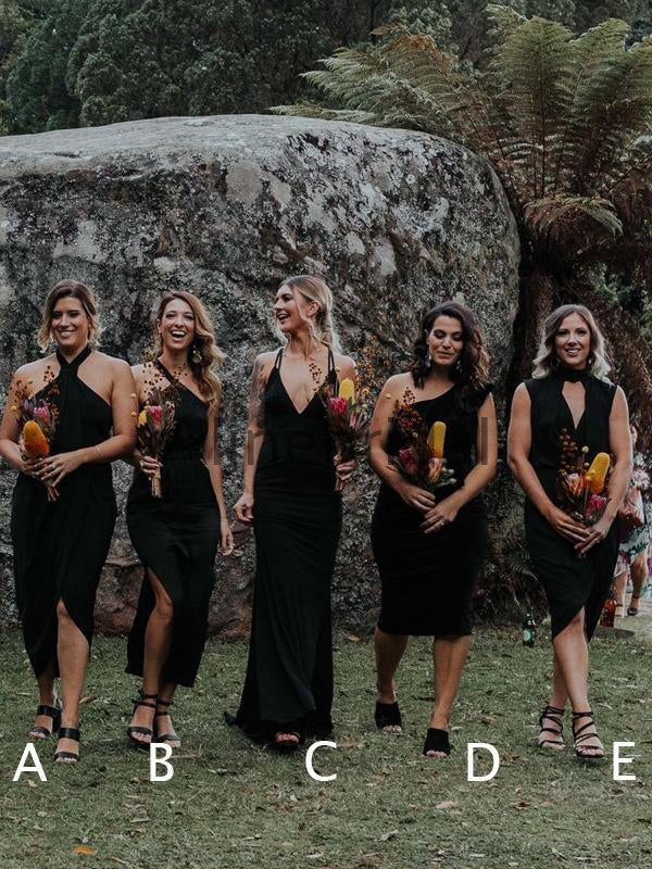 Black Mismatched Sheath Simple Long Bridesmaid Dresses, AB4109