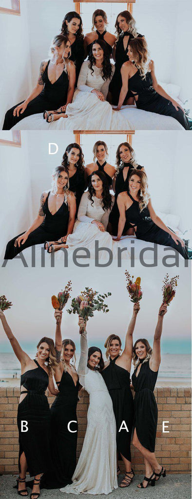 Black Mismatched Sheath Simple Long Bridesmaid Dresses, AB4109