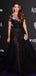 Black Sequin Lace Beading Short Sleeve A-line Formal Prom Dresses.PD00244