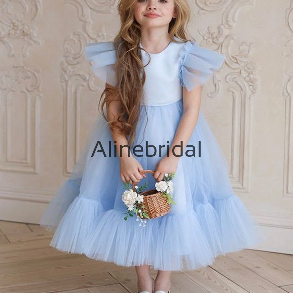 Blue Pink Tulle Cute Cheap Flower Girl Dresses FGS147 – AlineBridal