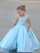 Blue Satin Lace Ball Gown Flower Girl Dresses, FGS054