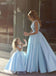 Blue Satin Lace Ball Gown Flower Girl Dresses, FGS054