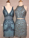 Blue Satin Silver Beading Sheath Mismatched Homecoming Dresses ,HD0033