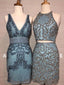 Blue Satin Silver Beading Sheath Mismatched Homecoming Dresses ,HD0033