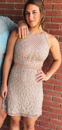 Blue Satin Silver Beading Sheath Mismatched Homecoming Dresses ,HD0033