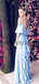 Blue Spaghetti Strap V-back Ruffles Bridesmaid Dresses, AB4091