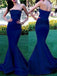 Long Royal Blue Strapless Simple Mermaid Sexy Evening Prom Gown Dresses.PD0220