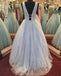 Blue Tulle Sequin Beading Sparkly Ball Gown Prom Dresses ,PD00135