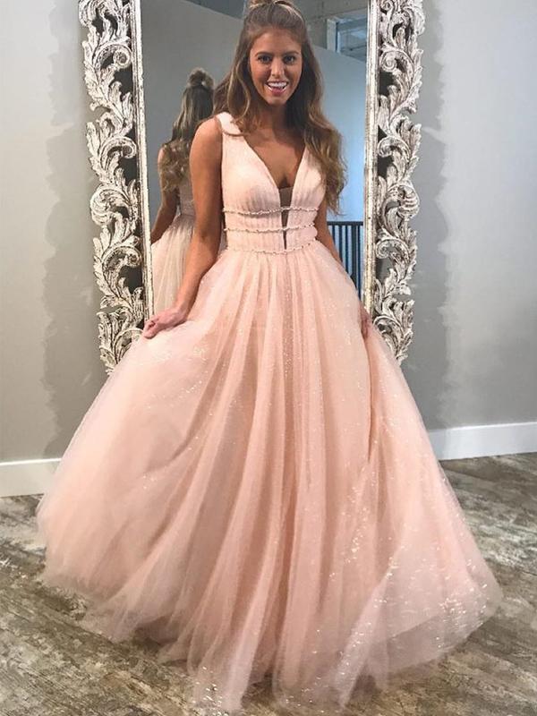 Blue Tulle Sequin Beading Sparkly Ball Gown Prom Dresses ,PD00135
