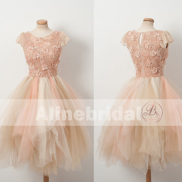 Short sleeve two pieces beaded open back unique cute for teens  homecoming prom dresses, BD00148