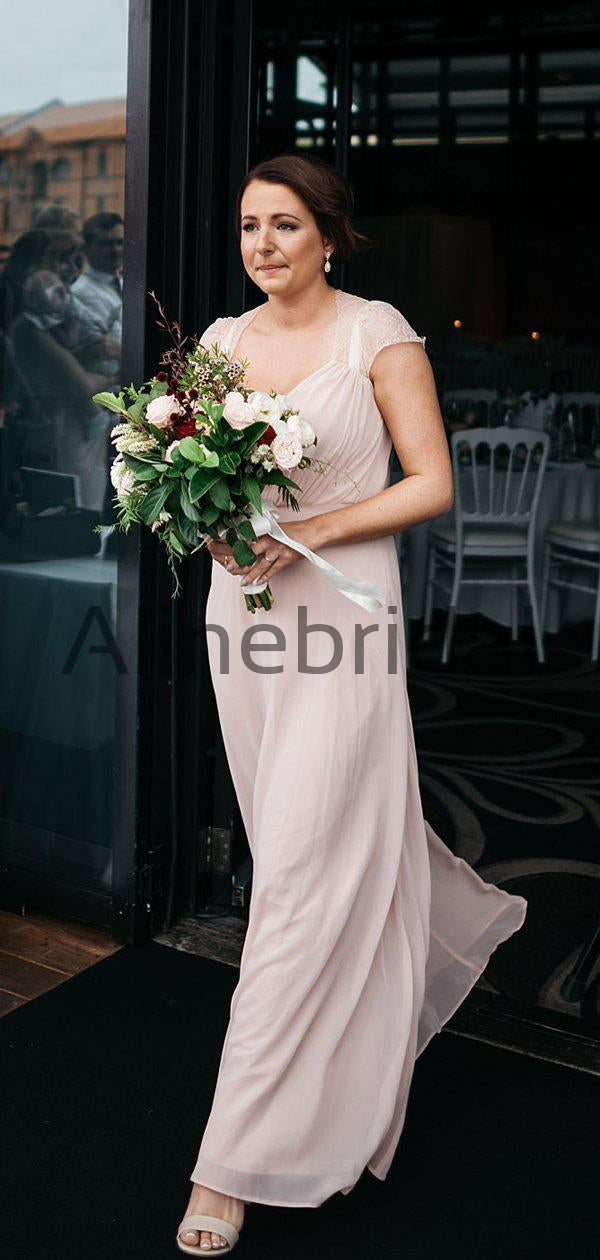 Elegant Chiffon Cap Sleeves Blush A-line Long Bridesmaid Dresses, AB41 AlineBridal Elegant Chiffon Cap Sleeves Blush A-line Long Bridesmaid Dresses, AB41 AlineBridal