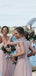 Blush Pink Chiffon Lace Cap Sleeve A-line Long Bridesmaid Dresses, AB4107
