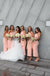 Blush Pink Fashion Unique Strapless Ankle Length Sheath Bridesmaid Dresses,AB4032
