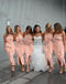 Blush Pink Fashion Unique Strapless Ankle Length Sheath Bridesmaid Dresses,AB4032