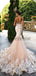 Blush Pink Lace Applique Backless Mermaid Wedding Dresses, AB1501