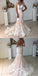 Blush Pink Lace Applique Backless Mermaid Wedding Dresses, AB1501