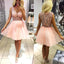 Blush Pink Lace Tulle Sleeveless Simple  homecoming dresses,BD00131