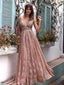 Blush Pink Lace V-neck Sleeveless A-line Prom Dresses,PD00207