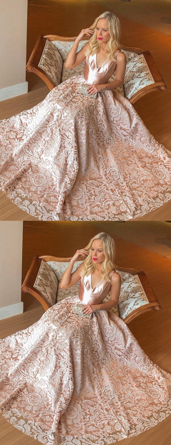 Gorgeous Full Lace V-neck A-line Pink Long Prom Dress, Evening Dress, AlineBridal Gorgeous Full Lace V-neck A-line Pink Long Prom Dress, Evening Dress, AlineBridal