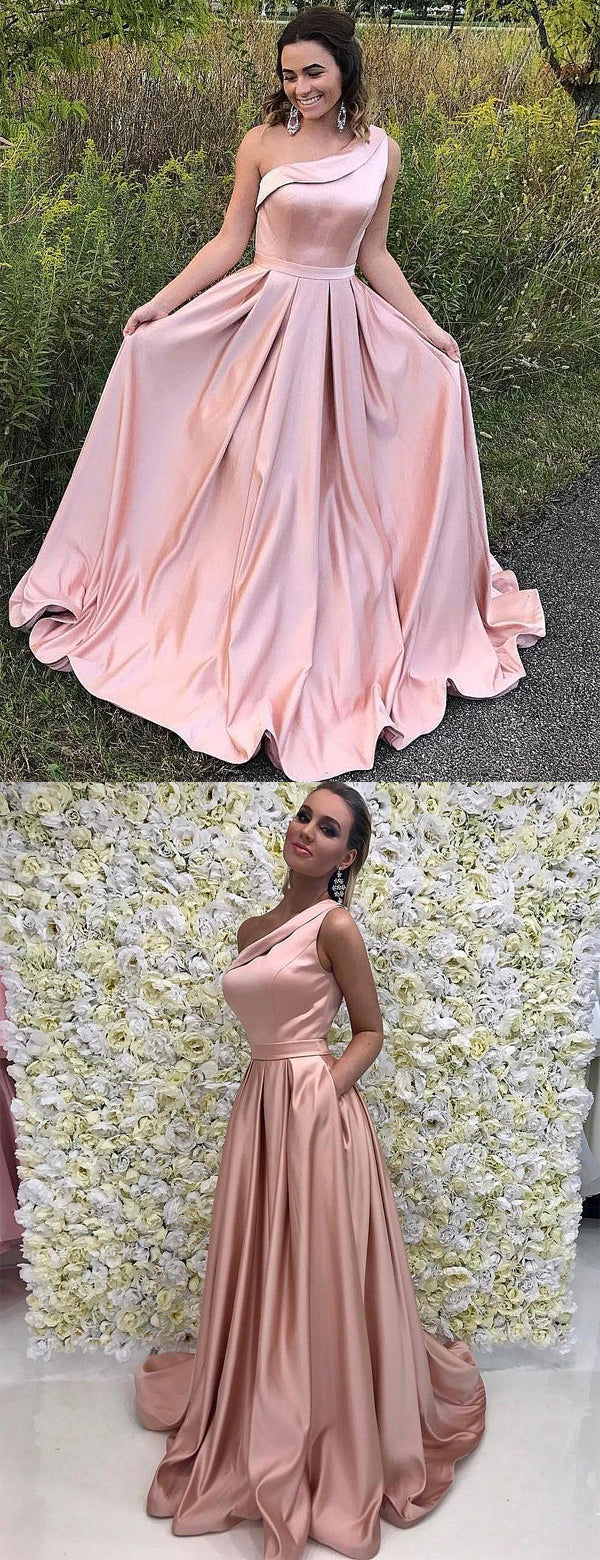 Simple One Shoulder Blush Pink A-line Long Prom Dress, Evening Dress, AlineBridal Simple One Shoulder Blush Pink A-line Long Prom Dress, Evening Dress, AlineBridal